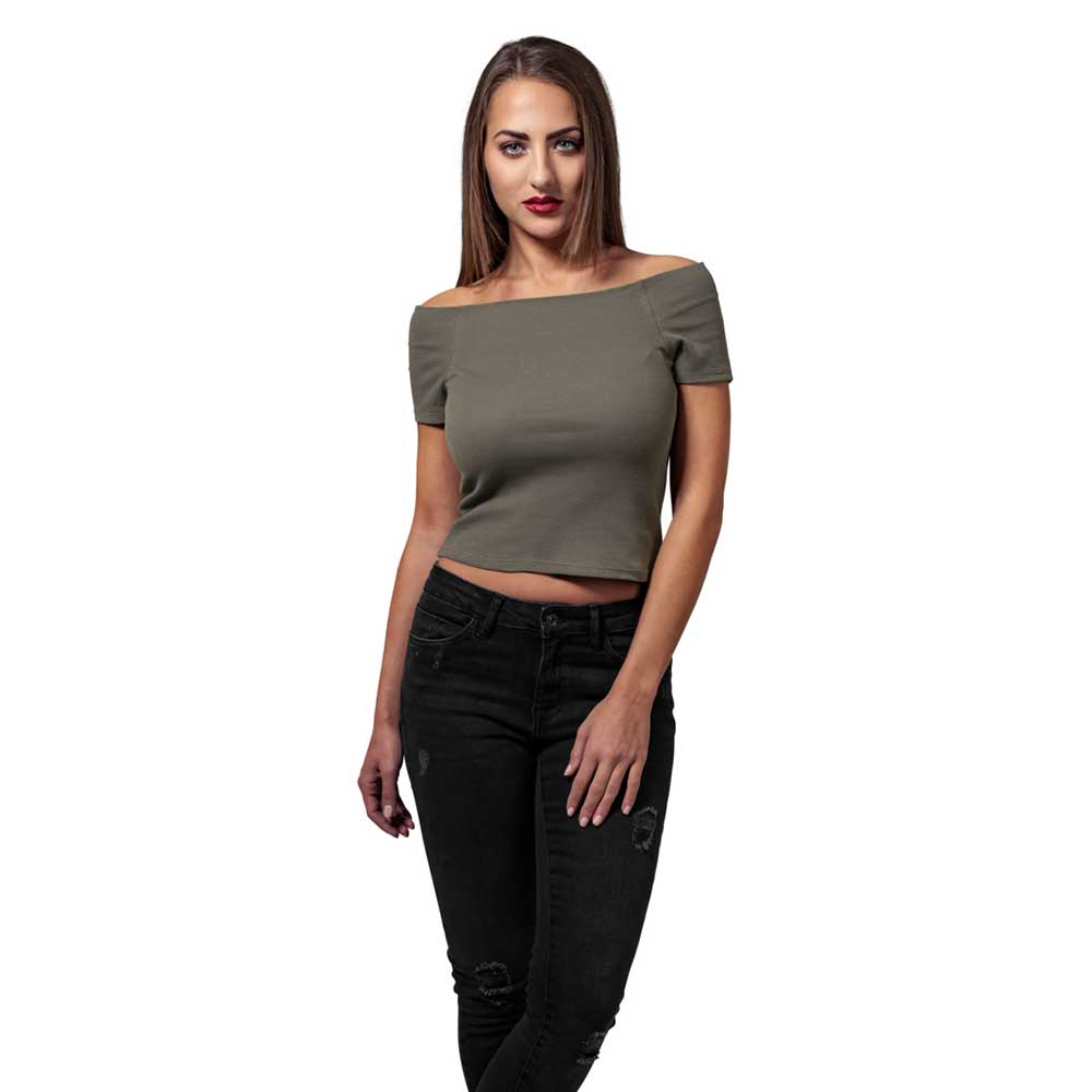 Urban Classics - Off Shoulder Rib Crop top - Grün